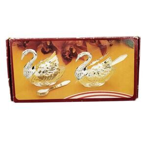 VTG Regal Silver Crystal the Swans Salt’n Pepper Set with Spoon Made In Italy